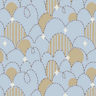 Blend Fabrics Sarah Watts Feather n Stitch 110.101.04.2  Blue Fat Qtr 