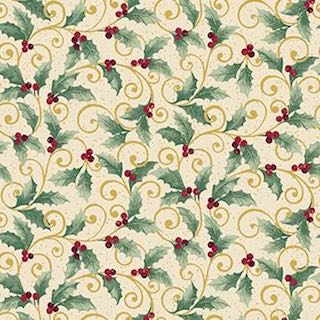 Benartex Chickadees And Berries Holly Scroll 4747 99