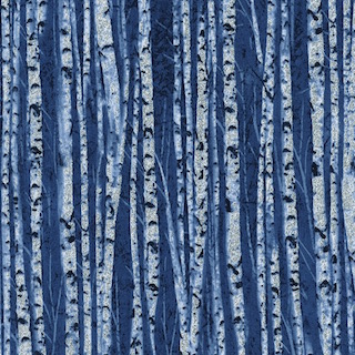 Timeless Treasures Ice Birch Trees CM3458 Royal